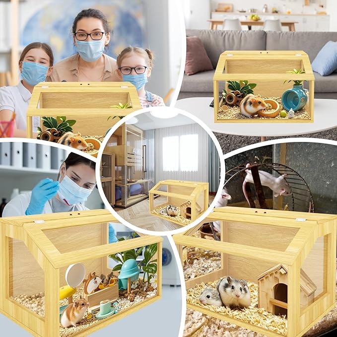 24" Wooden Hamster Cage, Chewproof Gerbil Cages and Habitats, Openable Top Roof Window with Silencing Pad, Guinea Pig Cage for Small Animals, Dwarf and Syrian Hamster, 24 x 16 x 16 Inches-Mewly Pet