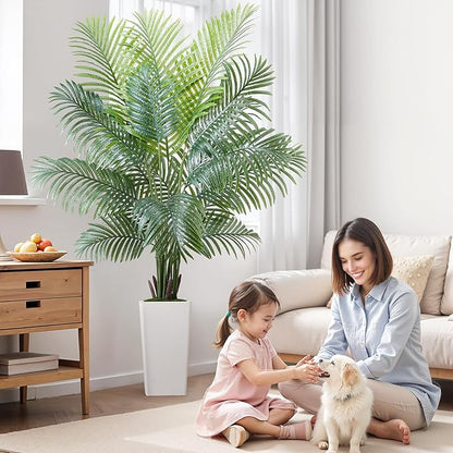 VEVOR Artificial Areca Palm Tree 6 ft, Fake Palm Tropical Plants with White Tall Planter, Faux Floor Silk Plant in Pot, Large Trees for Home Office Living Room Decor House Warming, Indoor Outdoor