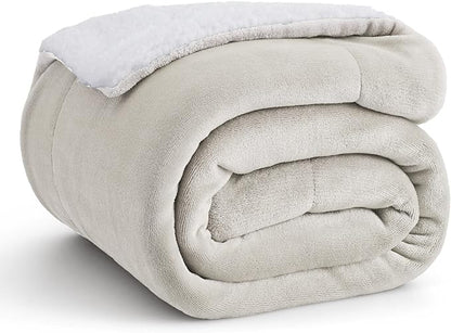 Bedsure GentleSoft Sherpa Fleece Throw Blanket Twin Size for Couch - Thick and Warm Throw for Women and Men, Soft Fuzzy Plush Twin Blanket for Winter, Linen, 60x80 Inches