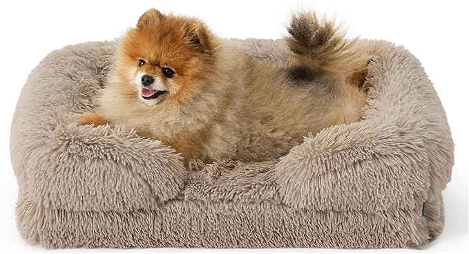 Bedsure Orthopedic Dog Beds for Small Dogs - Washable Small Dog Cat Bed Waterproof, Comfort Pet Couch Sofa with Washable Removable Cover, Pets Bed with Nonskid Bottom, Long Faux Fur-Taupe, 24"-Mewly Pet