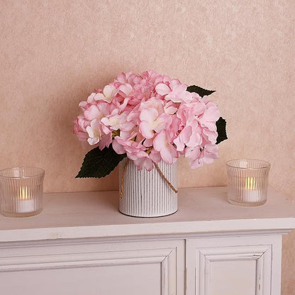 Flower Table Centerpieces - Set of 6 Floral Arrangement Artificial Wedding Hydrangeas Floral Arrangement with Rustic Metal Vase for Bridal Tea Party Event Decorations - Pink