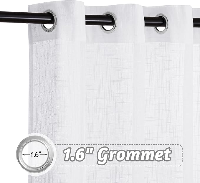 RYB HOME Sheer Curtains White - 100 inches Extra Wide Linen Semi Sheer White Backdrop Large Window Curtains for Dining Living Room Sliding Glass Patio Door, 100 x 84 inches Long, 1 Panel