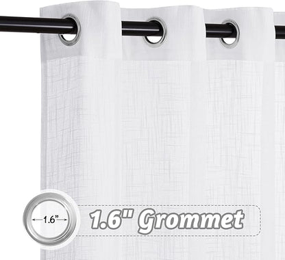 RYB HOME Sheer Curtains White - 100 inches Extra Wide Linen Semi Sheer White Backdrop Large Window Curtains for Dining Living Room Sliding Glass Patio Door, 100 x 84 inches Long, 1 Panel