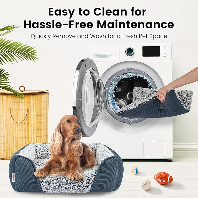 Miguel Washable Dog Bed with Removable Cushion for Medium Small Dogs, Easy to Wash Pet Sofa Bed with Side, Rectangle Bolster Cat Bed Calming Cuddle Puppy Bed with Anti-Slip Bottom, Blue 30 Inch-Mewly Pet