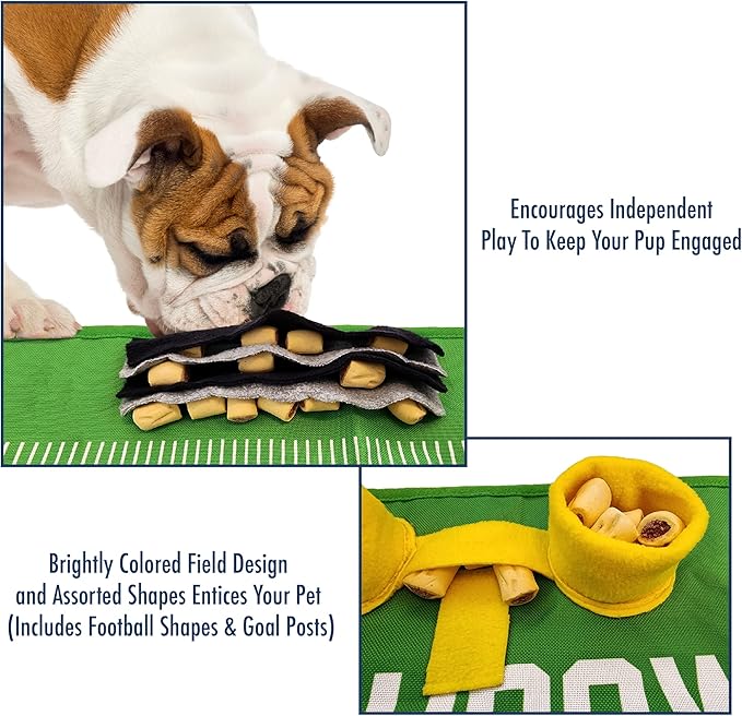 NFL Green Bay Packers Dog Snuffle Mat – Interactive Pet Slow Feeder, Football Field Design Food Puzzle Toy for Dogs & Cats, Foraging Activity Mat for Smarter Feeding-Mewly Pet