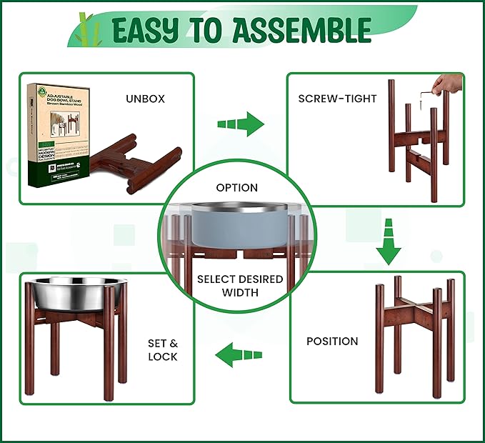 Stand for Dog Water/Food Bowl, Fountain Dishes and Feeders - Makes 14-inch High, Ideal for Large Breeds - Adjustable Sideways with Lock, Dark Wood - Bowls Not Included-Mewly Pet