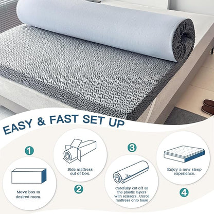 Airensky 2 Inch Memory Foam Mattress Topper, Cooling Gel Infused High Density King (76"x80") Topper with Removable Skin-Friendly Cover, Bed Topper for Pressure Relief Back Pain, CertiPUR-US Certified
