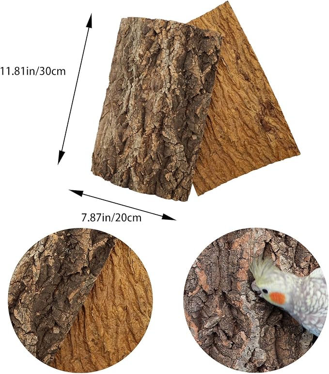 4 Pack Cork Bark Perch for Bird, 11.8 × 7.9 inch Natural Parrot Chewing Toys, Birdcage Background Decor Accessories, Bark Toy for Budgie Parakeet Cockatiel Lovebirds Conures Hamster Guinea Pig Rat-Mewly Pet