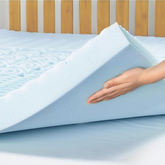 Mellow 4 Inch 5-Zone Memory Foam Mattress Topper, Cooling Gel Infusion, Dorm Essentials, Short Queen Blue
