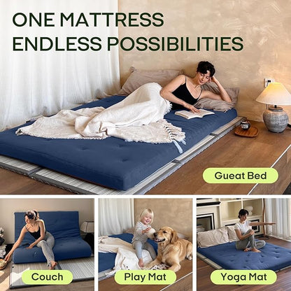 ZonLi Japanese Floor Futon Mattress Twin Size 75"x 39", 100% Cotton Cover 2.5'' Thicken Tatami Mattress, Foldable Sleeping Pad, Portable Dormitory Tatami Mat, Roll Up Floor Lounger Bed for Adult