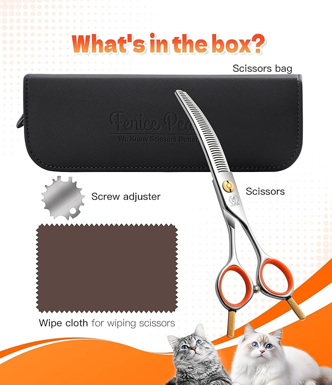 Fenice Peak 6'' Small Curved Thinneing Scissors Lightweight Dog Cat Grooming Scissors with Safety Round Tip JP440C Stainless Steel-Mewly Pet