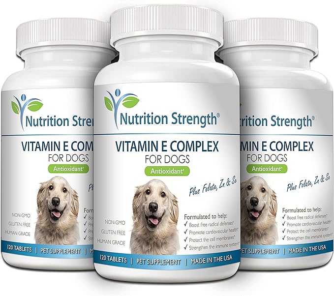 Vitamin E for Dogs, Promote Cardiovascular Health, Support Cell Membranes, Vitamin E Complex to Boost Dog Immune System Plus Zinc, Selenium, Folate, Salmon Oil, 120 Chewable Tablets-Mewly Pet