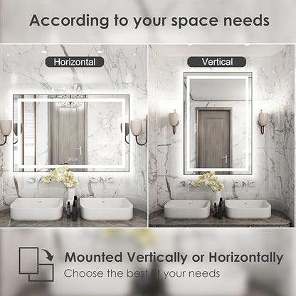 48"x 32" LED Bathroom Mirror with Black Frame, Bathroom Mirror with Lights Front and Backlit, Lighted Mirror Stepless Dimmable, Anti-Fog, Memory, LED Vanity Mirror with Lights 3 Colors