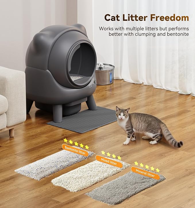 Self Cleaning Litter Box, Automatic Litter Box, FEELNEEDY Odor Control Robot, Cat Ears Design, 65L APP Real-Time Monitor, Cat Litter-Boxs for Multiple Cats, Safety Sensors, with 1 Trash Bag-Mewly Pet