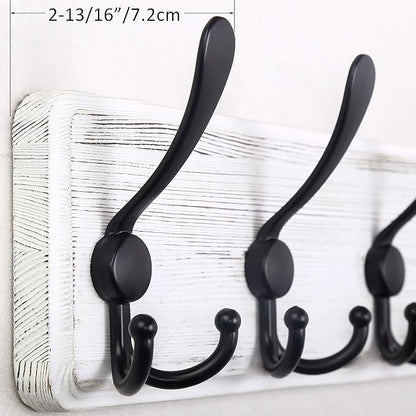 WEBI Coat Rack Wall Mount,Coat Hooks Wall Mounted,16" Hole to Hole,Coat Hanger Wall,Wood Hook Rack Rail,5 Triple Hooks for Hanging Coats,Jacket,Clothes,Black/White