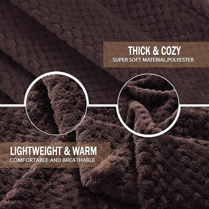 Exclusivo Mezcla Fleece Throw Blanket Extra Large, Super Soft and Warm Blankets for Couch, Sofa and Bed Waffle Textured, Cozy, Fuzzy and Lightweight (Coffee, 50x70 Inches)