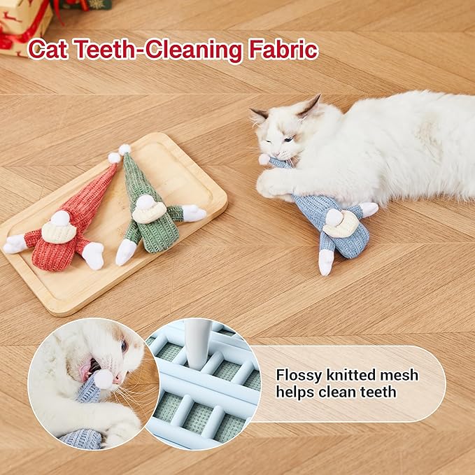 Potaroma Cat Toys 3 Pcs Catnip Crinkle Sound Santa Claus, Soft Durable Teething Material, Interactive Cat Kicker for Indoor Kitten Exercise 8.5 Inches for All Breeds-Mewly Pet