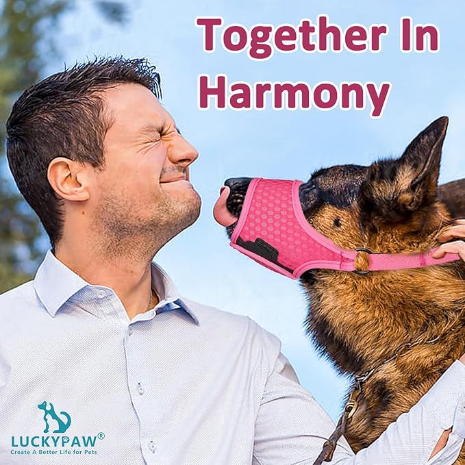 LUCKYPAW Soft Muzzle for Medium Large Sized Dogs Beagle Labrador German Shepherd, Dog Muzzle to Prevent Biting Chewing, Adjustable Breathable Mouth Guard for Grooming Walking Training(Hot Pink, XL)-Mewly Pet