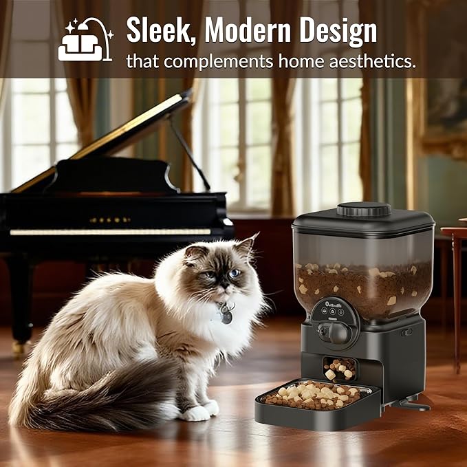 Automatic Pet Feeder for Cat and Dog - 6L Auto Cats Food Dispenser with Camera - WiFi App Control Smart Feeders with Timed - Dogs Feeding Station with 15-Day Battery Life After Power Off-Mewly Pet