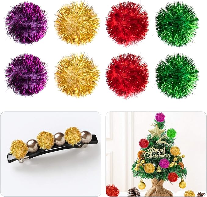 AUEAR, 12 Pack 2 Inch Sparkle Ball Shiny Glitter Tinsel Pom Poms Interactive Cat Balls for Kittens (4 Colors, 12 Inch-12 Pack)-Mewly Pet