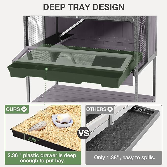 Guinea Pig Cage, Moveable Metal Frame Hamster Cage Anti-Chewing with Aluminium Alloy Edge, Hideouts, Ramps, Seesaws Chewing Toy, Deeper Pull-Out Leakproof Tray for Indoor Outdoor(Grey-Mewly Pet