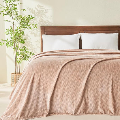 NEWCOSPLAY Super Soft King Blanket Taupe Premium Silky Flannel Fleece Leaves Pattern Lightweight Bed Blanket All Season Use (Taupe, King(90"x110"))