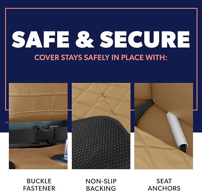 Active Pets Dog Car Seat Cover, Waterproof Front Seat Protector for SUV Truck Sedan, Pet Safety Travel Comfort System with Universal Fit, Beige-Mewly Pet