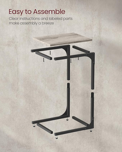 VASAGLE C-Shaped End Table, Small Side Table for Couch, Sofa Table with Metal Frame for Living Room, Bedroom, Bedside, Greige and Black