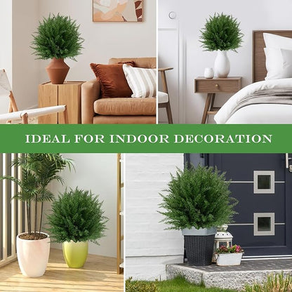 24'' Upgraded Artificial Cedar Topiary Ball Trees with Ground Spike, UV Resistant Fake Bushes, Set of 2 Faux Cypress Fake Plants Faux Shrubs for Outdoor Indoor Front Porch Garden Decor