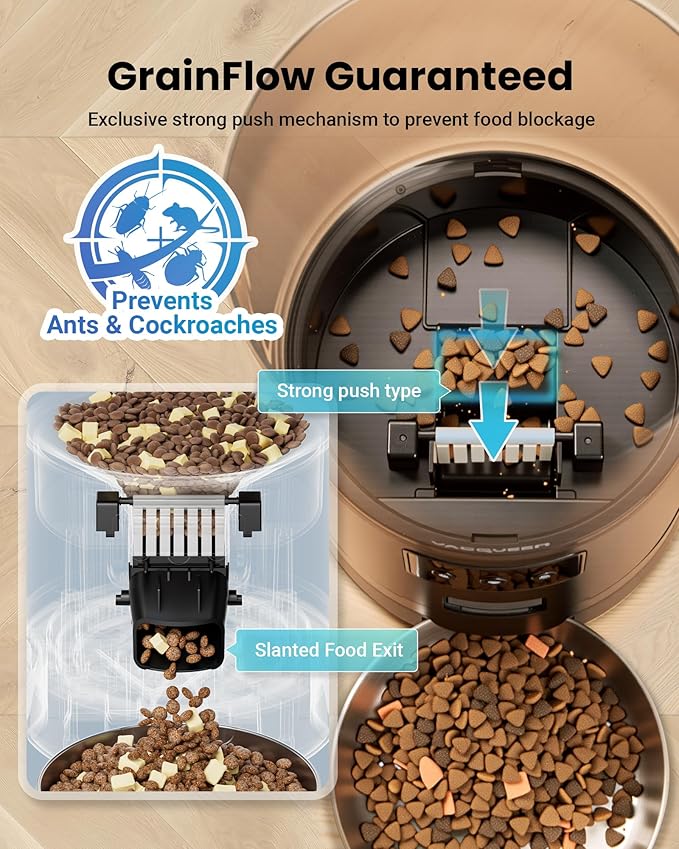 Automatic Cat Feeder for 3 Cats, 6L/25 Cups Smart WiFi Pet Feeder, Strong Anti-Jam System, Dual-Effect Desiccant Cat Food Dispenser, with 10S Voice Recorder for Cats and Small Dog(Black)-Mewly Pet