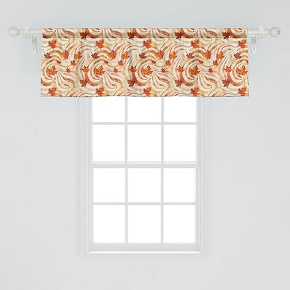 Ambesonne Fall Window Valance, Autumnal Theme with Swirly Intricate Shapes and Flying Leaves Print, Curtain Valance for Kitchen Bedroom Decor with Rod Pocket, 54" X 18", Ginger Marigold and Beige