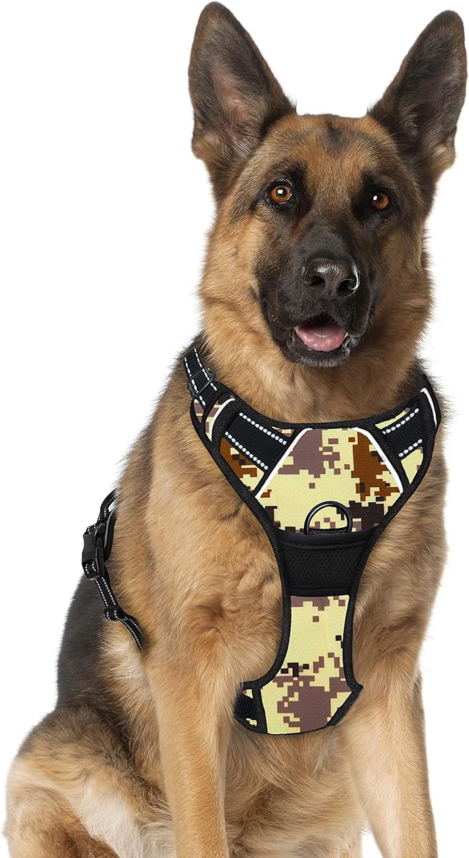 BARKBAY No Pull Dog Harness Large Step in Reflective Dog Harness with Front Clip and Easy Control Handle for Walking Training Running(Desert camo,XL)-Mewly Pet