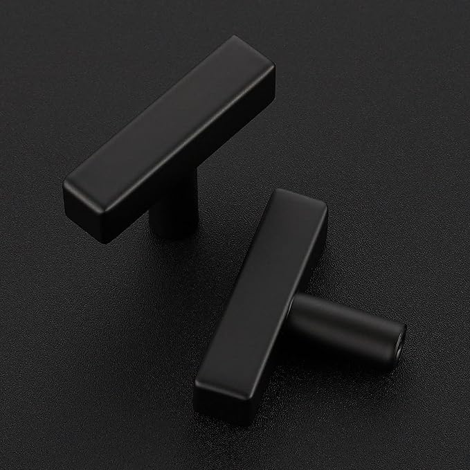 10 Pack Black Cabinet Knobs - Sqaure Bar Cabinet Pulls Matte Black Knobs for Kitchen Drawer Stainless Steel Dresser Hardware 2in Length Single Hole