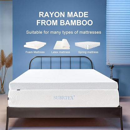 Subrtex 4 Inch Mattress Topper Cover (Only Cover) Mattress Topper Protector Bedding Rayon Made from Bamboo Removable Mattress Encasement with Zippers, Twin