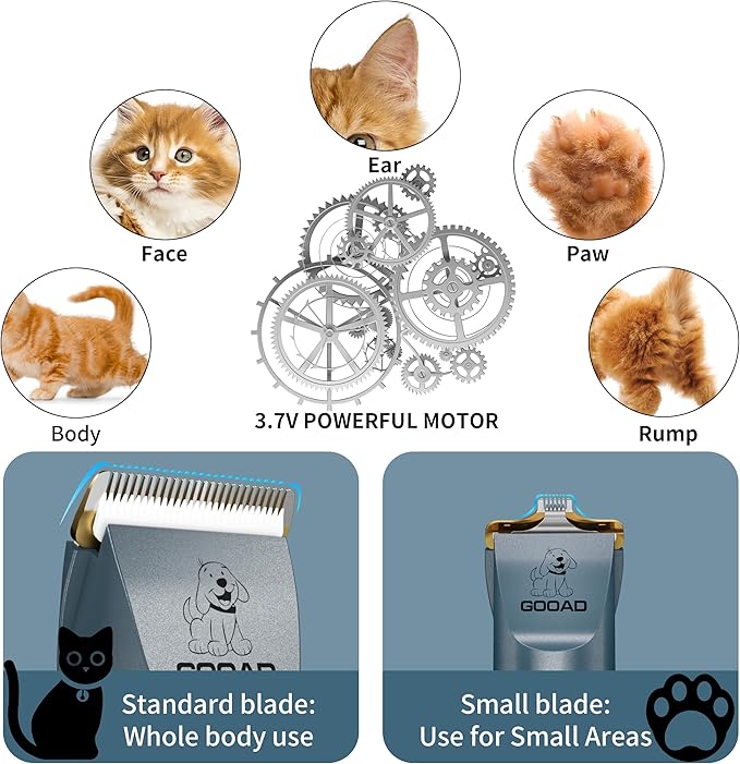 Cat Clippers, Professional Grooming Kit, Cordless Clippers for Thick Coats, Hair Trimmer, Low Noise Shaver Quiet Pet Tools Cats Dogs (Blue), 1.0 Count-Mewly Pet