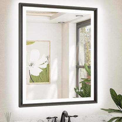 TETOTE LED Bathroom Mirror with Lights Black Metal Framed 30x36 Frontlit & Backlit Vanity Mirror Baroque Gothic Antifog Stepless Dimmable White/Warm/Natural,Wall Mounted(Horizontal/Vertical)