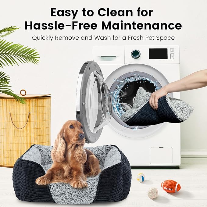 Miguel Washable Dog & Cat Bed with Removable Cushion for Medium & Small Dogs, Easy to Wash Pet Sofa Bed with Side Bolster, Anti-Slip Bottom, Black, 30 Inch-Mewly Pet