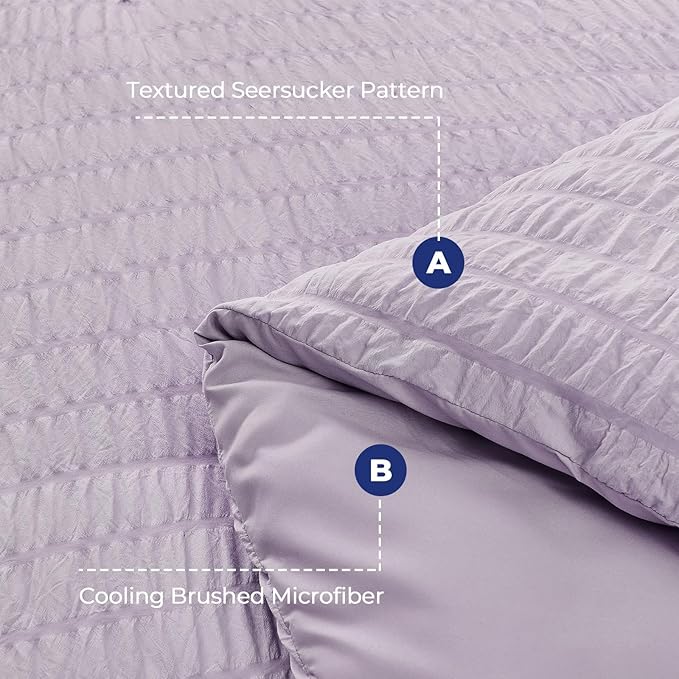 HYMOKEGE Lavender Full Size Comforter Sets Seersucker 7 Pieces, All Season Luxury Bed in a Bag for Bedroom, Bedding Set with Comforters, Sheets, Pillowcases & Shams