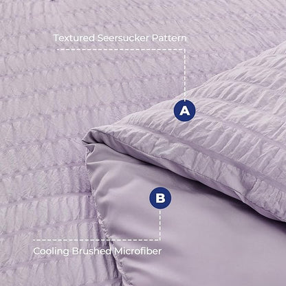 HYMOKEGE Lavender Twin Comforter Set Seersucker 5 Pieces, All Season Luxury Bed in a Bag for Bedroom, Bedding Set with Comforters, Sheets, Pillowcase & Shams