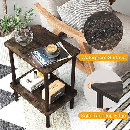 Apicizon 2 Tier End Table, Small Side Table with Solid Wood Legs, Boho Bedside Table with Storage Shelf, Nightstand for Small Spaces, Bedroom, Living Room, Entryway, Easy Assembly, Rustic Oak