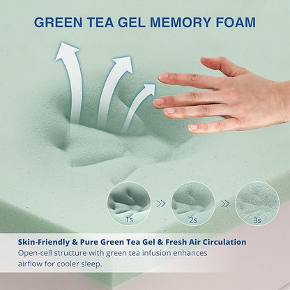12 Inch Green Tea Memory Foam Mattress, Queen Memory Foam Mattress in a Box, Gel Infused Foam for Pressure Relief and Cool Sleep, CertiPUR-US Certified, Medium Firm