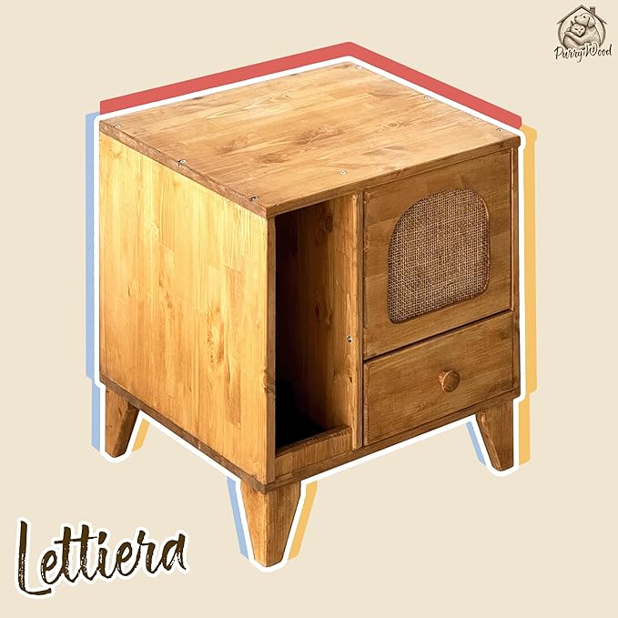Cat Litter Box | Hidden Litter Box Furniture with Removable Divider | Wooden Cat Washroom Furniture | Indoor Cats House (Wood)-Mewly Pet