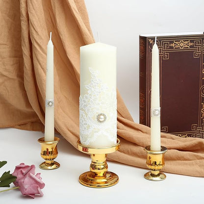Gold Unity Candle Holder - Glass Candle Holders for Pillar Candles Taper Candles, Glass Candlestick Holders Set of 3, Decorative Clear Glass Candlestick Holder for Wedding Table Dinning Centerpiece