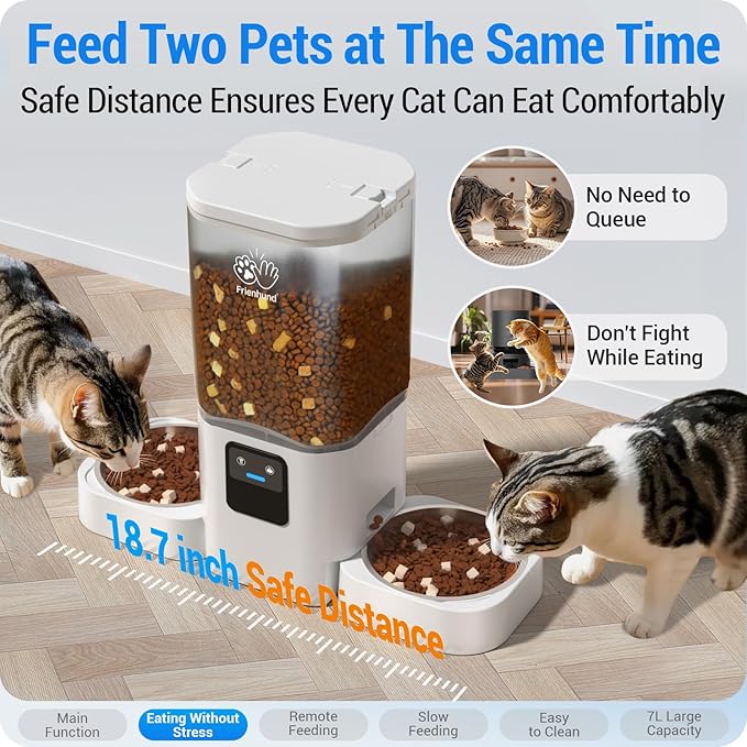 5G WiFi Automatic Cat Feeder with Slow Feed for 2 Cats: Automatic Dog Feeder with 7L Large Food Storage, Cat Food Dispenser with Alexa for Multiple Pets, Detachable for Easy Cleaning -29 Cup-Mewly Pet