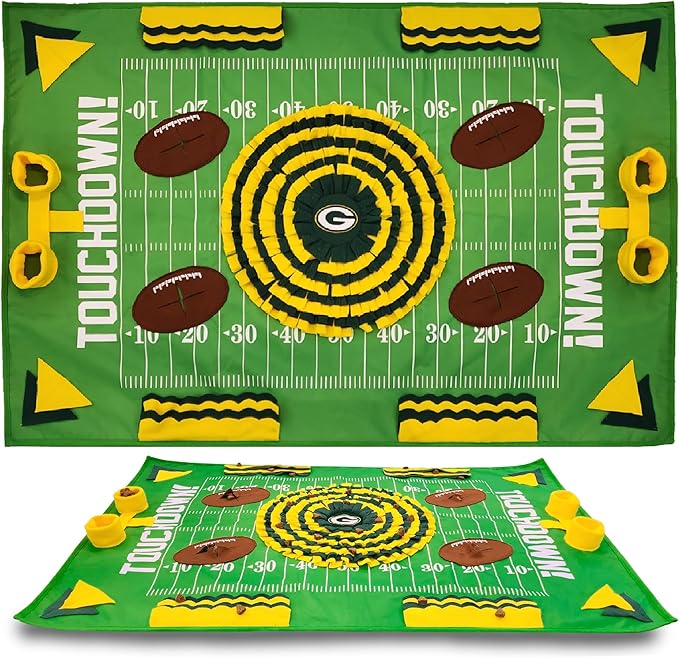 NFL Green Bay Packers Dog Snuffle Mat – Interactive Pet Slow Feeder, Football Field Design Food Puzzle Toy for Dogs & Cats, Foraging Activity Mat for Smarter Feeding-Mewly Pet