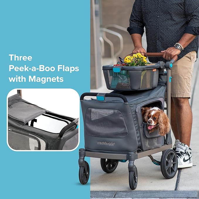 Pet XL Foldable Cart - Adjustable & Portable Pet Stroller with Caddy, Shopping Basket, Foam Filled Rubber Wheels & Storage - Carriage for Small & Medium Dogs, Cats Under 75 lbs-Mewly Pet