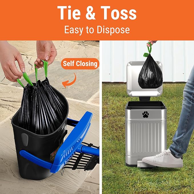 Dog Pooper Scooper with Bag Attachment, 40" Long Handle Pooper Scooper for Large Dogs, Dog Poop Scoop for Yard, Large Capacity Swivel Bin and Rake, Lavender Scented Bags (Blue)-Mewly Pet