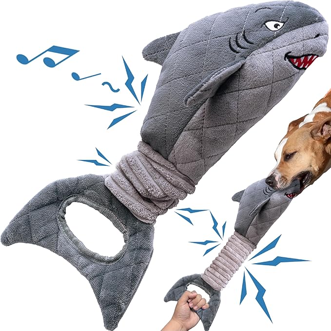 Dog Toys for Small Dogs, Squeaky Tough Dog Toys for Aggressive Chewers, Plush Dog Chew Toys for Teething, Interactive Shark Dog Toys to Keep Them Busy, Puppy Toys for Small, Medium,Large Breeds-Mewly Pet