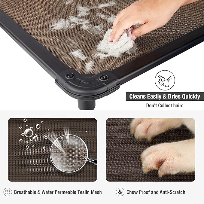 Veehoo Chew Proof Elevated Dog Bed - Cooling Raised Pet Cot - Rustless Aluminum Frame and Durable Textilene Mesh, Unique Designed No-Slip Feet for Indoor or Outdoor Use, Brown, X-Large, CWC2002-Mewly Pet