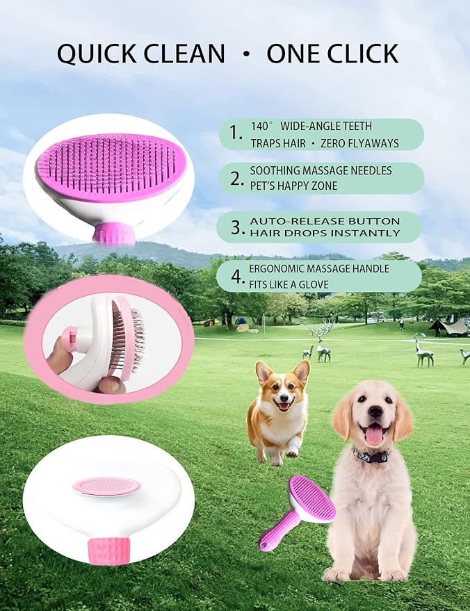 6ps Dog Cat Brush Grooming Kitf, Dog Cat Brushes, Bath Brush, Dematting Rake and Comb, Nail Clipper, Nail File, Flea Comb (Pink 6 Kits)-Mewly Pet